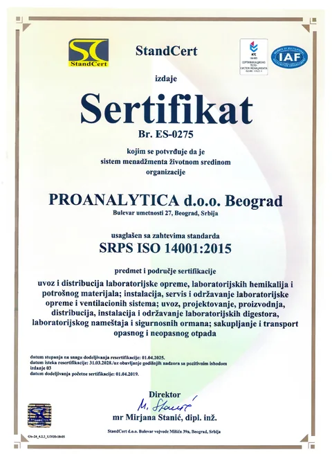 ISO 14001 certificate